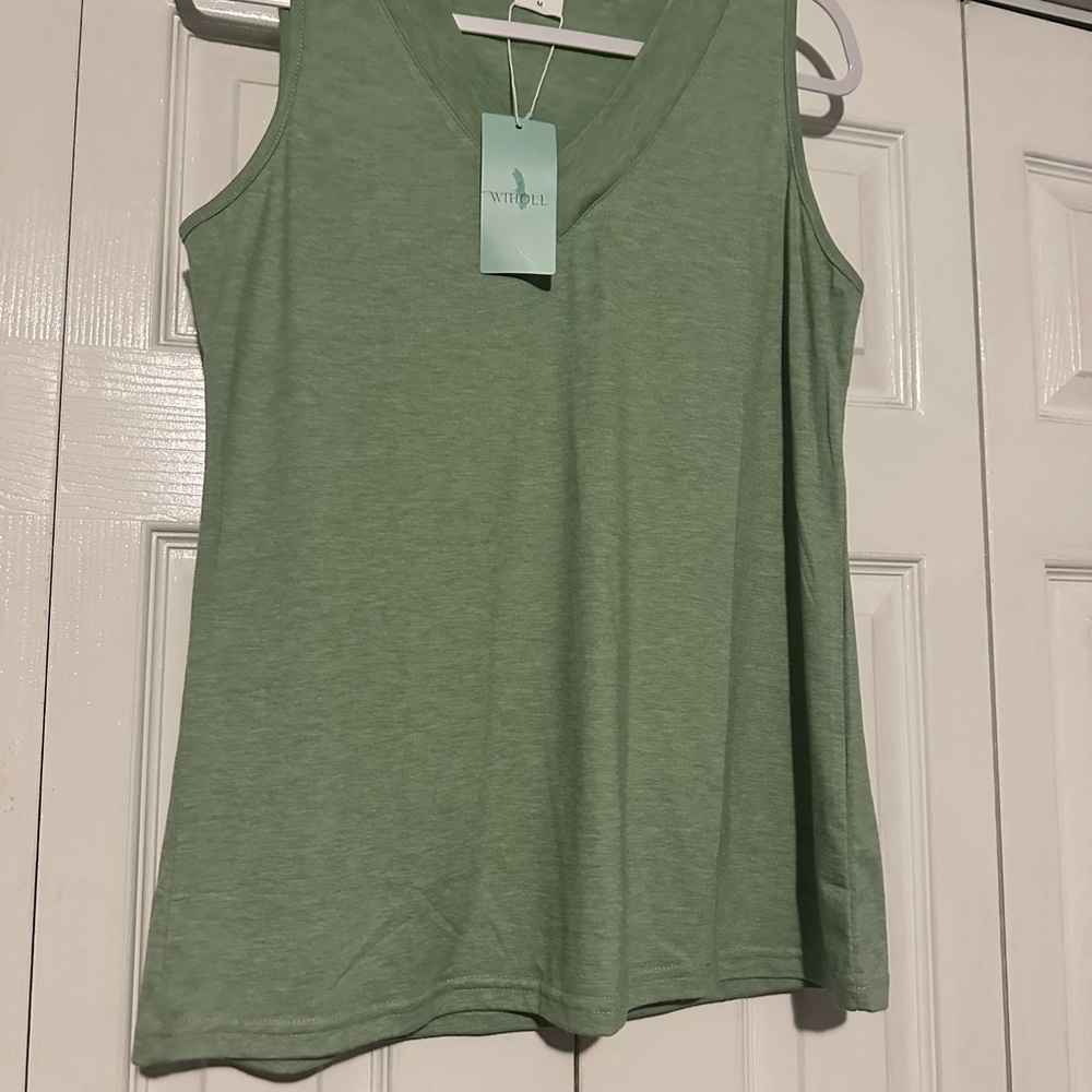 Light Green V-Neck Tank Top